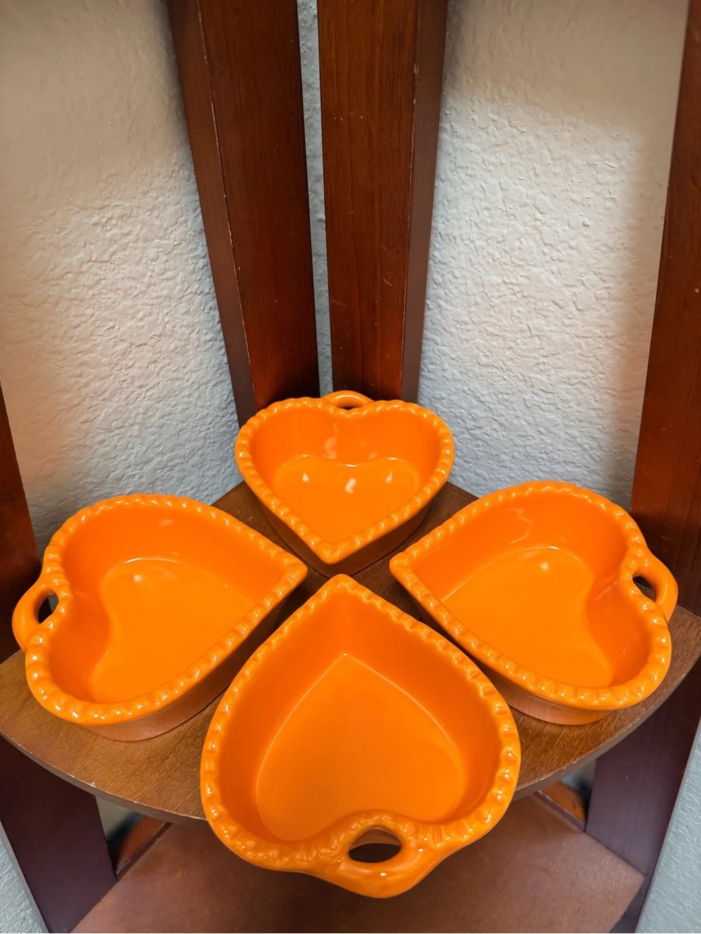 Williams-Sonoma Ceramic Heart-Shaped Dish  Set of 4 in a vibrant glossy orange.